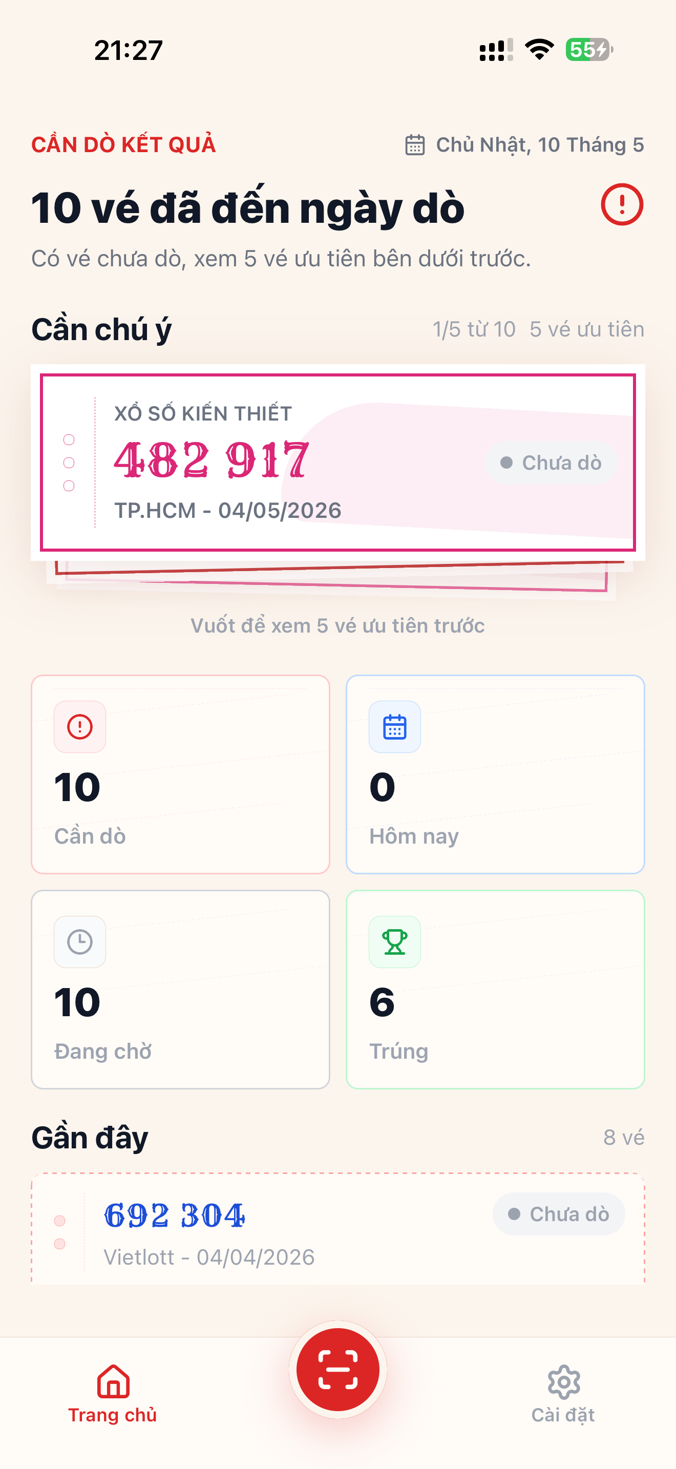 Màn hình chính VESO với mục Cần dò